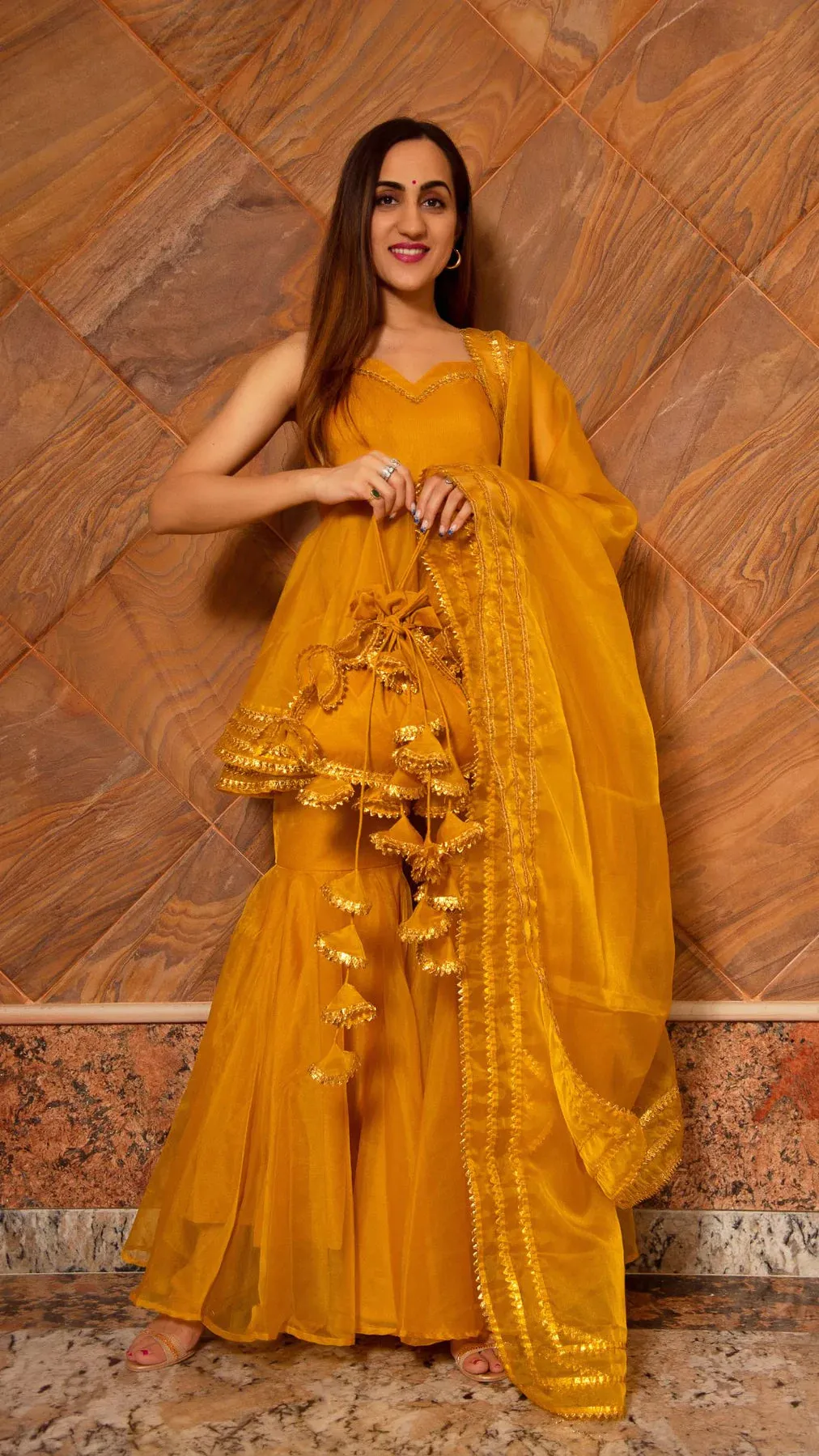 Yellow Solid Organza Sharara Set with Dupatta