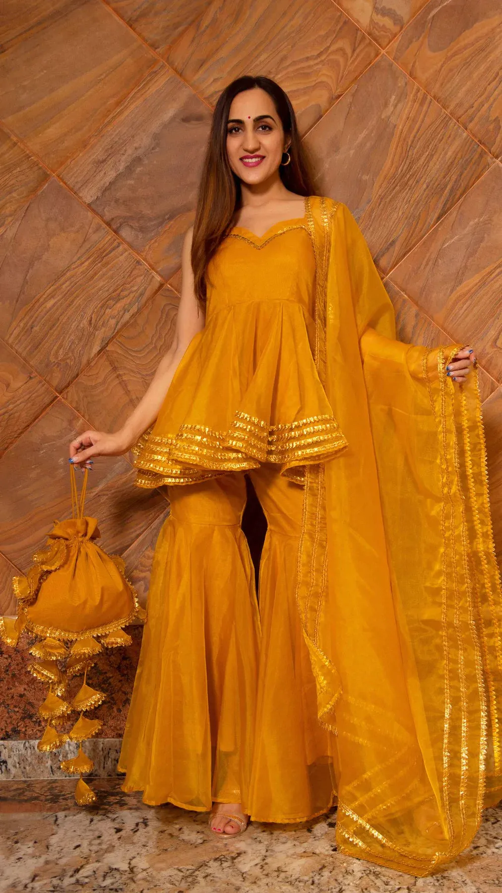 Yellow Solid Organza Sharara Set with Dupatta