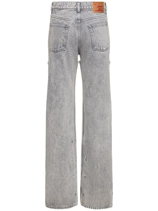 Y/PROJECT   Denim patchwork high rise flared jeans 